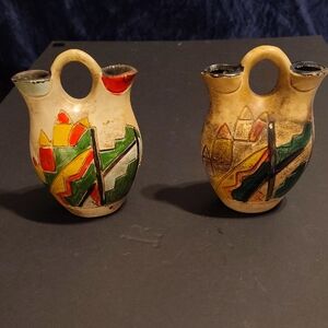 Vintage Handcrafted Ceramic Vases with Colorful Patterns